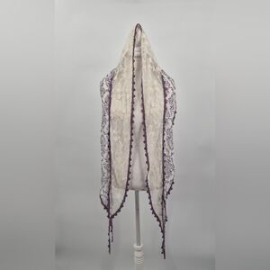 Lace Scarf Veil Purple Ivory Floral Crochet Trim Boho
